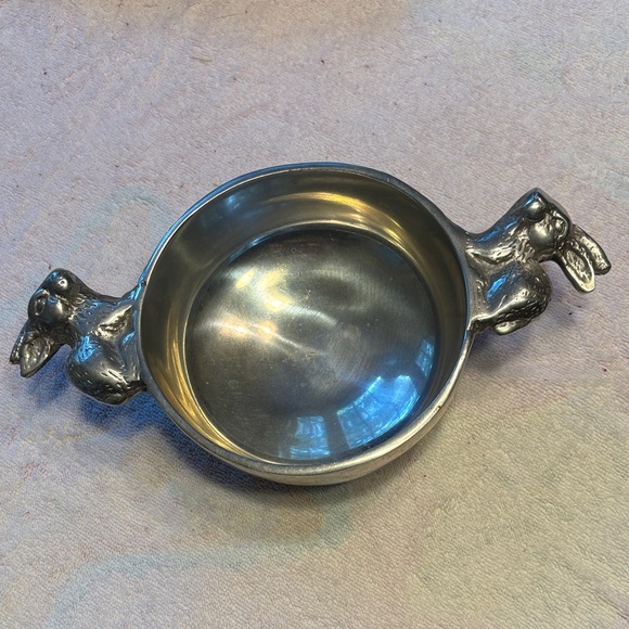 Charming Pewter Bowl with Rabbit Handles - Picture 1 of 7